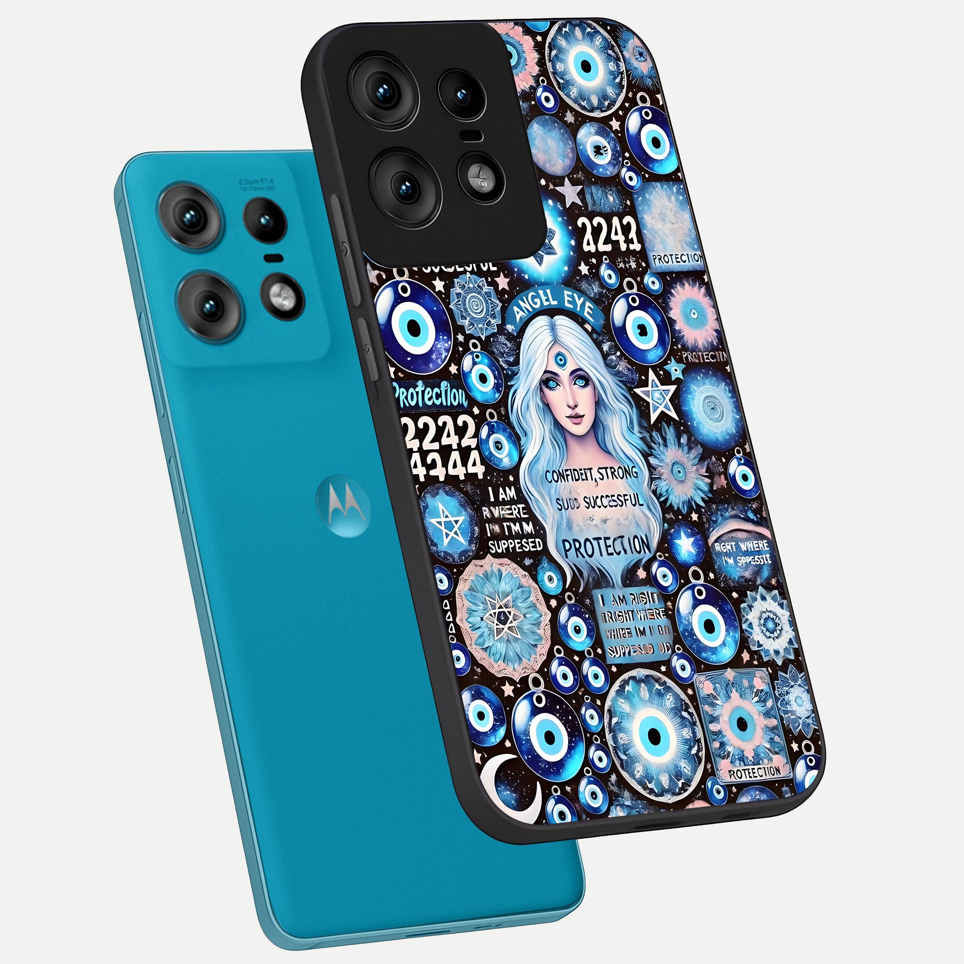  Angel Aura Shield phone case For Moto Edge50 Pro showing premium glass back cover with detailed artwork