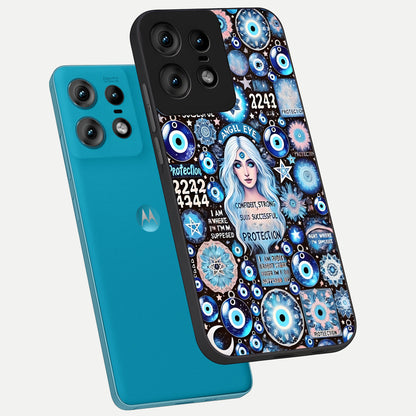  Angel Aura Shield phone case For Moto Edge50 Pro showing premium glass back cover with detailed artwork