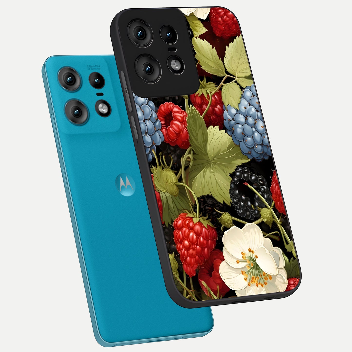  Berry Bloom Charm phone case For Moto Edge50 Pro showing premium glass back cover with detailed artwork