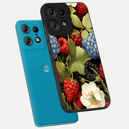  Berry Bloom Charm phone case For Moto Edge50 Pro showing premium glass back cover with detailed artwork