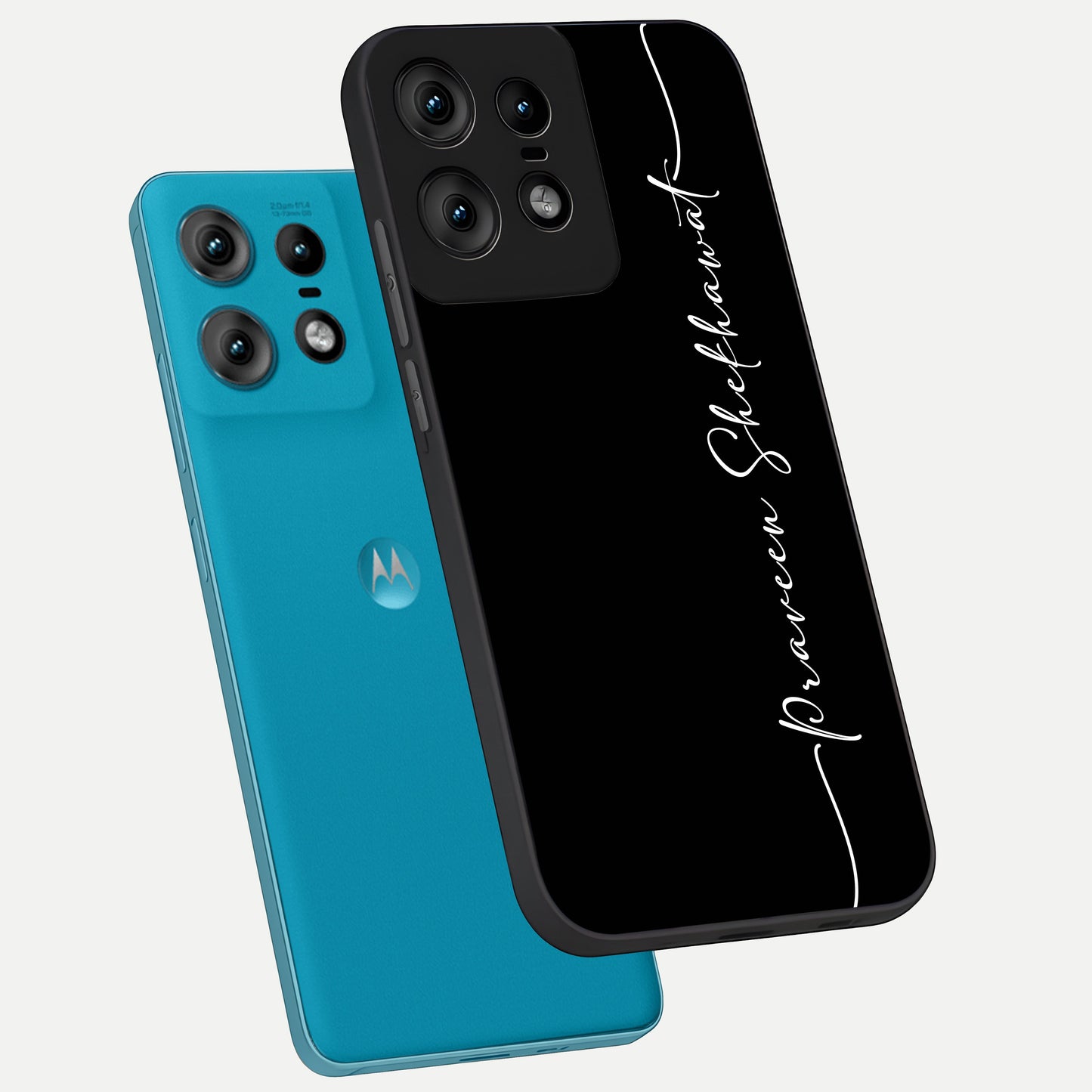  Black Tune Custom Name phone case For Moto Edge50 Pro showing premium glass back cover with detailed artwork
