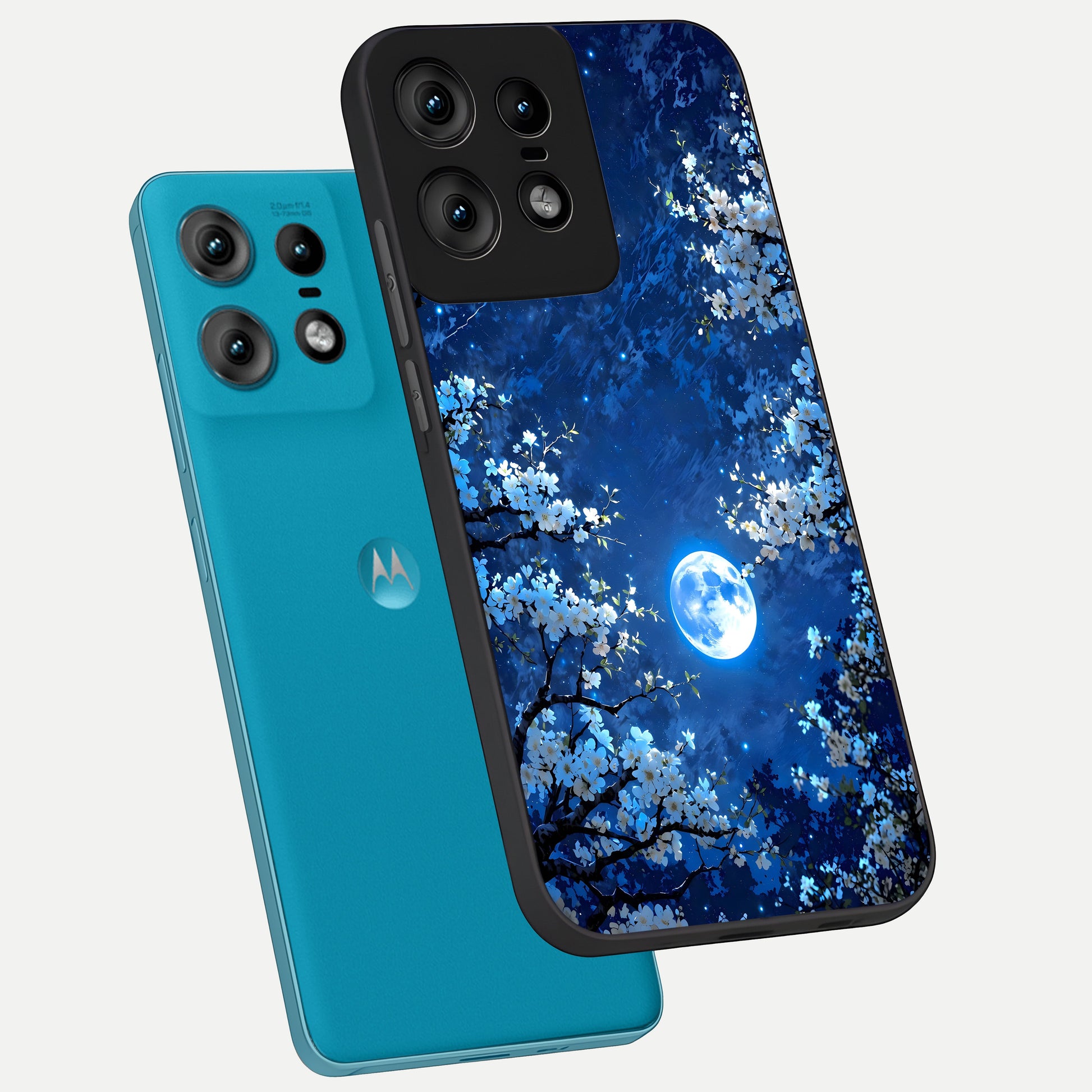  Blossom Moonlight Sky phone case For Moto Edge50 Pro showing premium glass back cover with detailed artwork