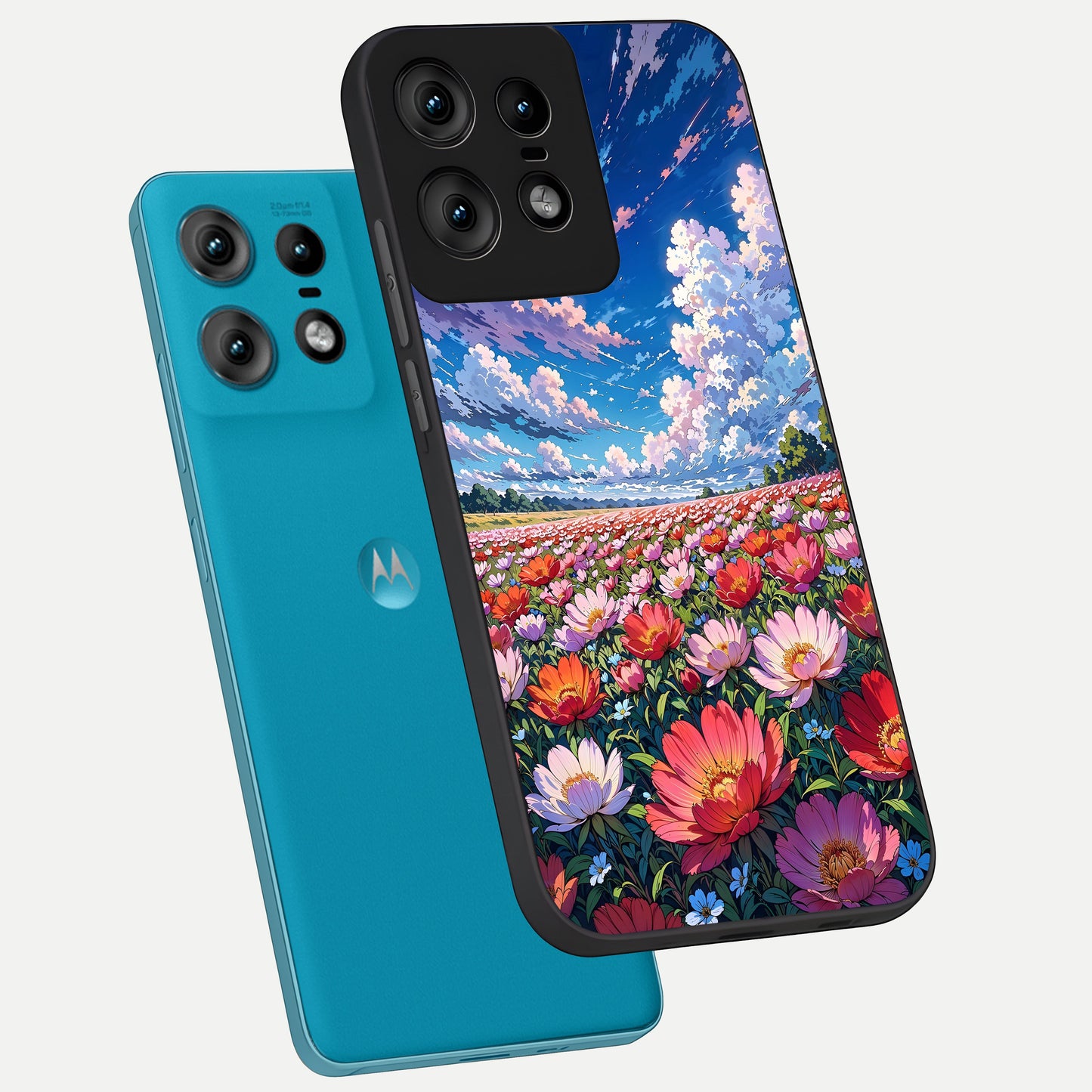  Blossom Sky Field phone case For Moto Edge50 Pro showing premium glass back cover with detailed artwork