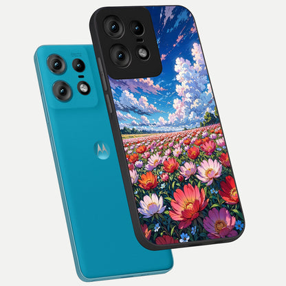  Blossom Sky Field phone case For Moto Edge50 Pro showing premium glass back cover with detailed artwork