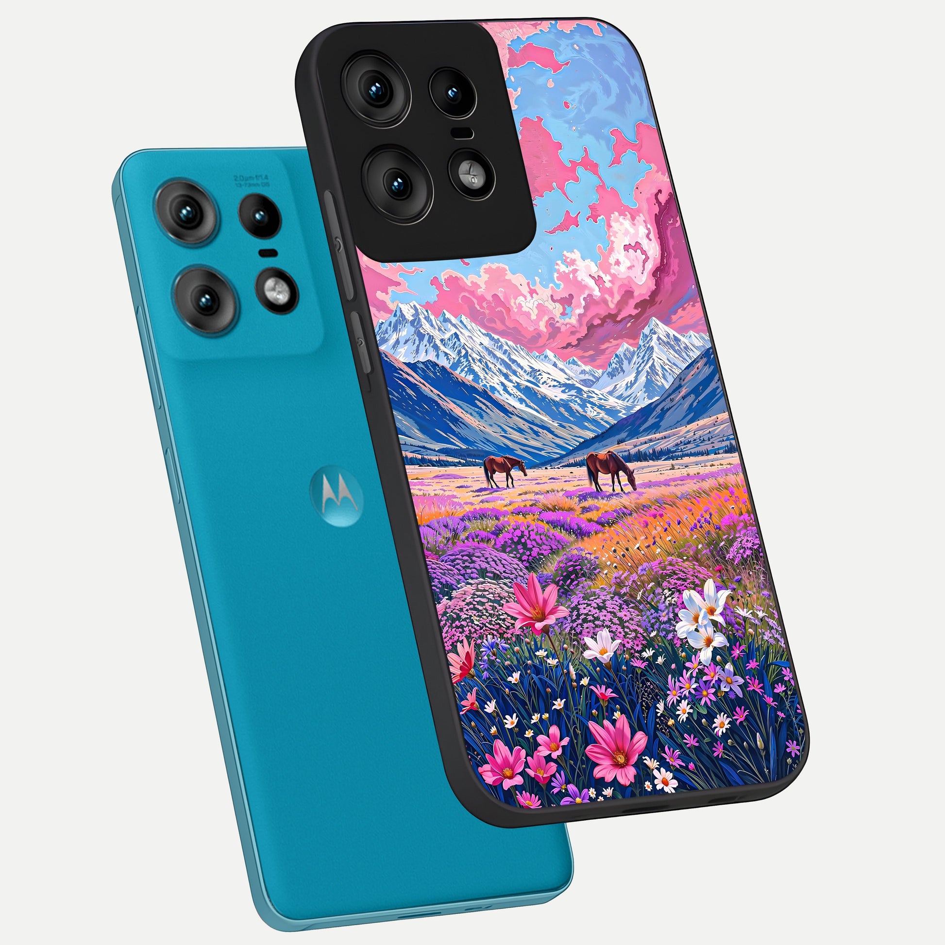  Blossom Valley Dream phone case For Moto Edge50 Pro showing premium glass back cover with detailed artwork