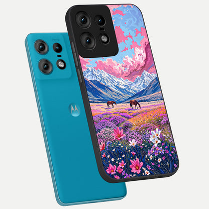  Blossom Valley Dream phone case For Moto Edge50 Pro showing premium glass back cover with detailed artwork