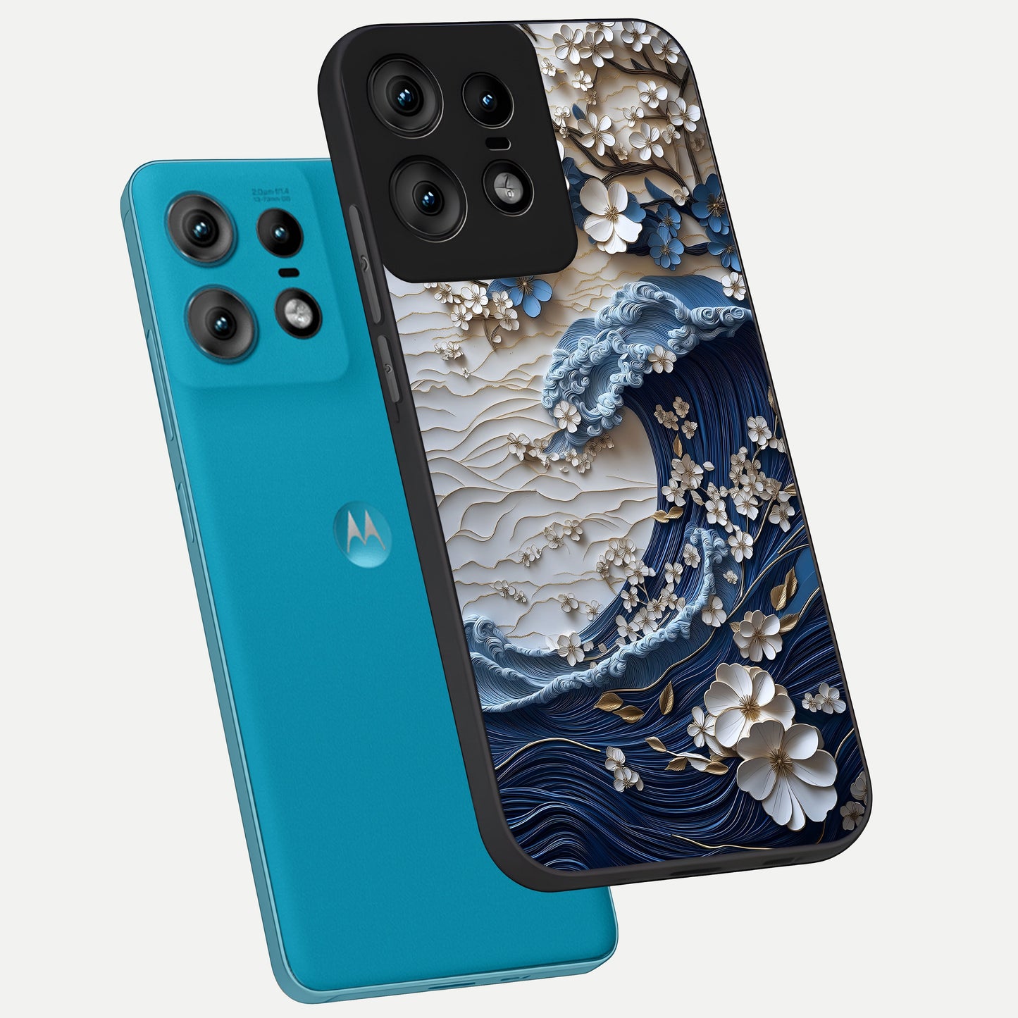  Blossom Wave Art phone case For Moto Edge50 Pro showing premium glass back cover with detailed artwork