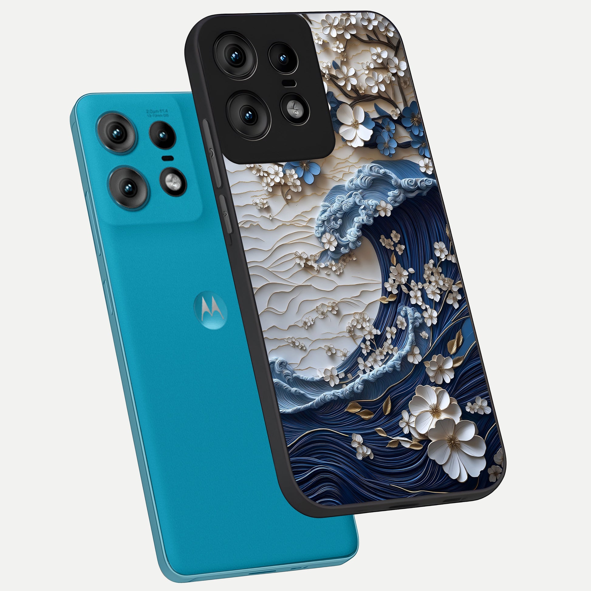  Blossom Wave Art phone case For Moto Edge50 Pro showing premium glass back cover with detailed artwork