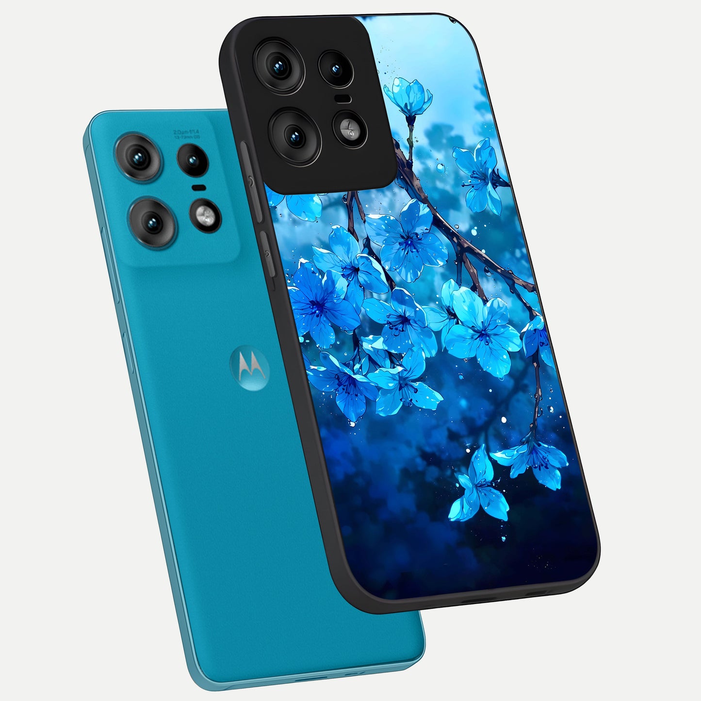 Blue Blossoms Branch phone case For Moto Edge50 Pro showing premium glass back cover with detailed artwork