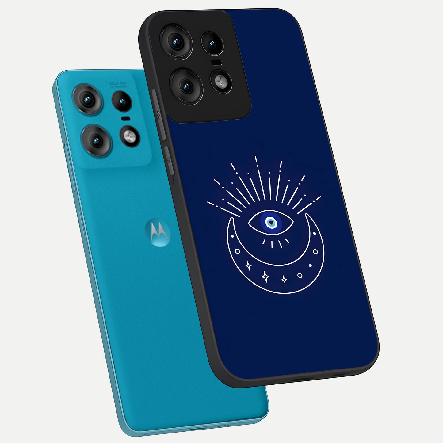  Blue Evil Eye phone case For Moto Edge50 Pro showing premium glass back cover with detailed artwork