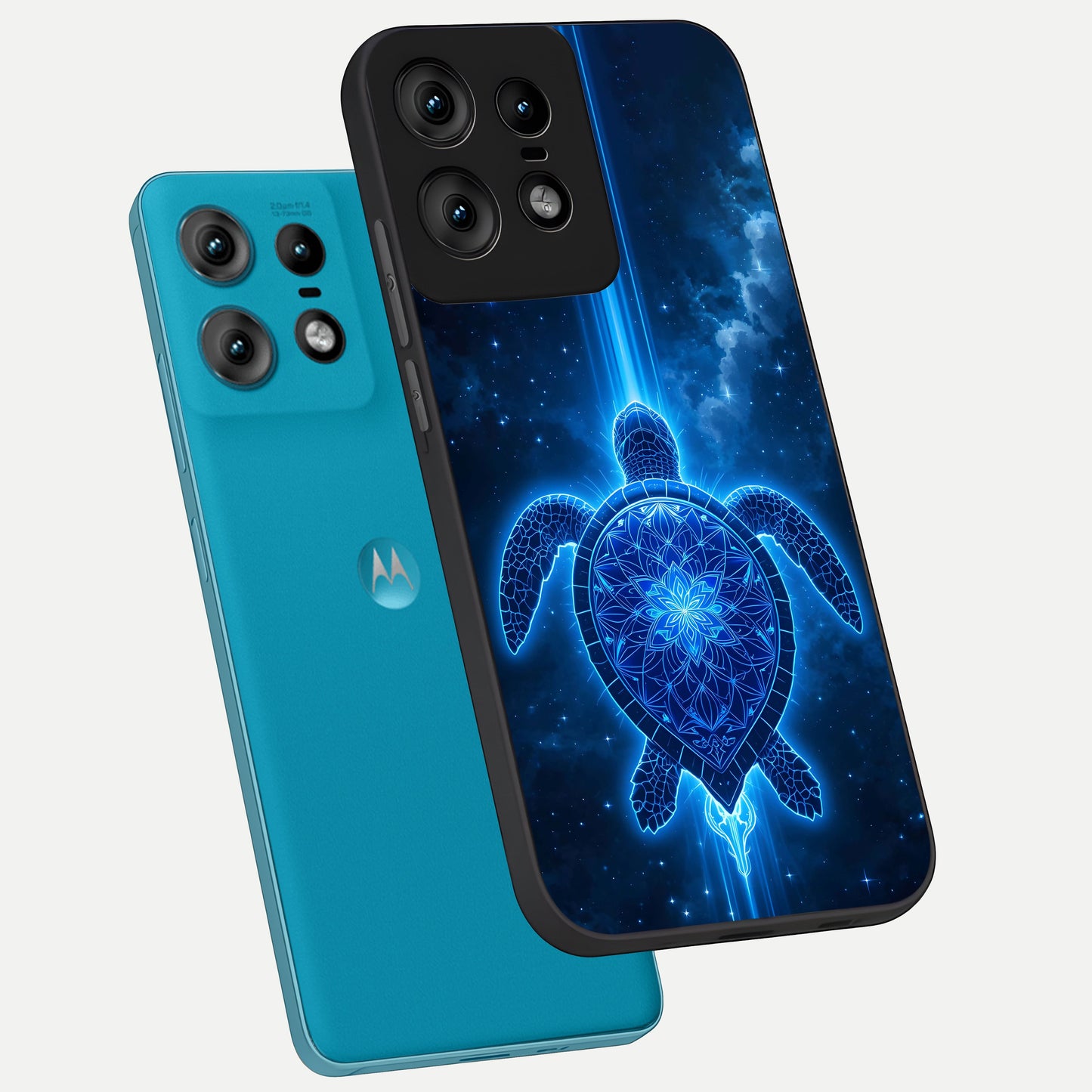  Blue Galaxy Turtle phone case For Moto Edge50 Pro showing premium glass back cover with detailed artwork