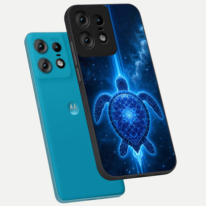  Blue Galaxy Turtle phone case For Moto Edge50 Pro showing premium glass back cover with detailed artwork