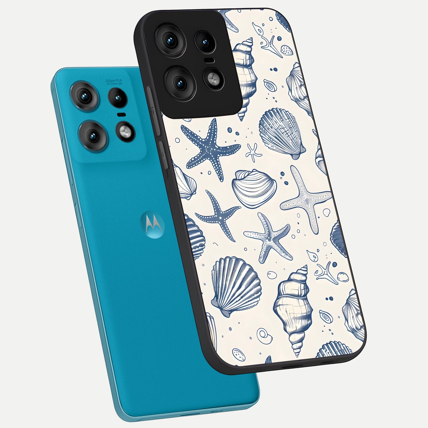  Blue Ocean Outline phone case For Moto Edge50 Pro showing premium glass back cover with detailed artwork