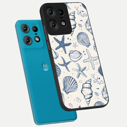  Blue Ocean Outline phone case For Moto Edge50 Pro showing premium glass back cover with detailed artwork