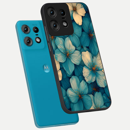  Blue Shade Floral phone case For Moto Edge50 Pro showing premium glass back cover with detailed artwork