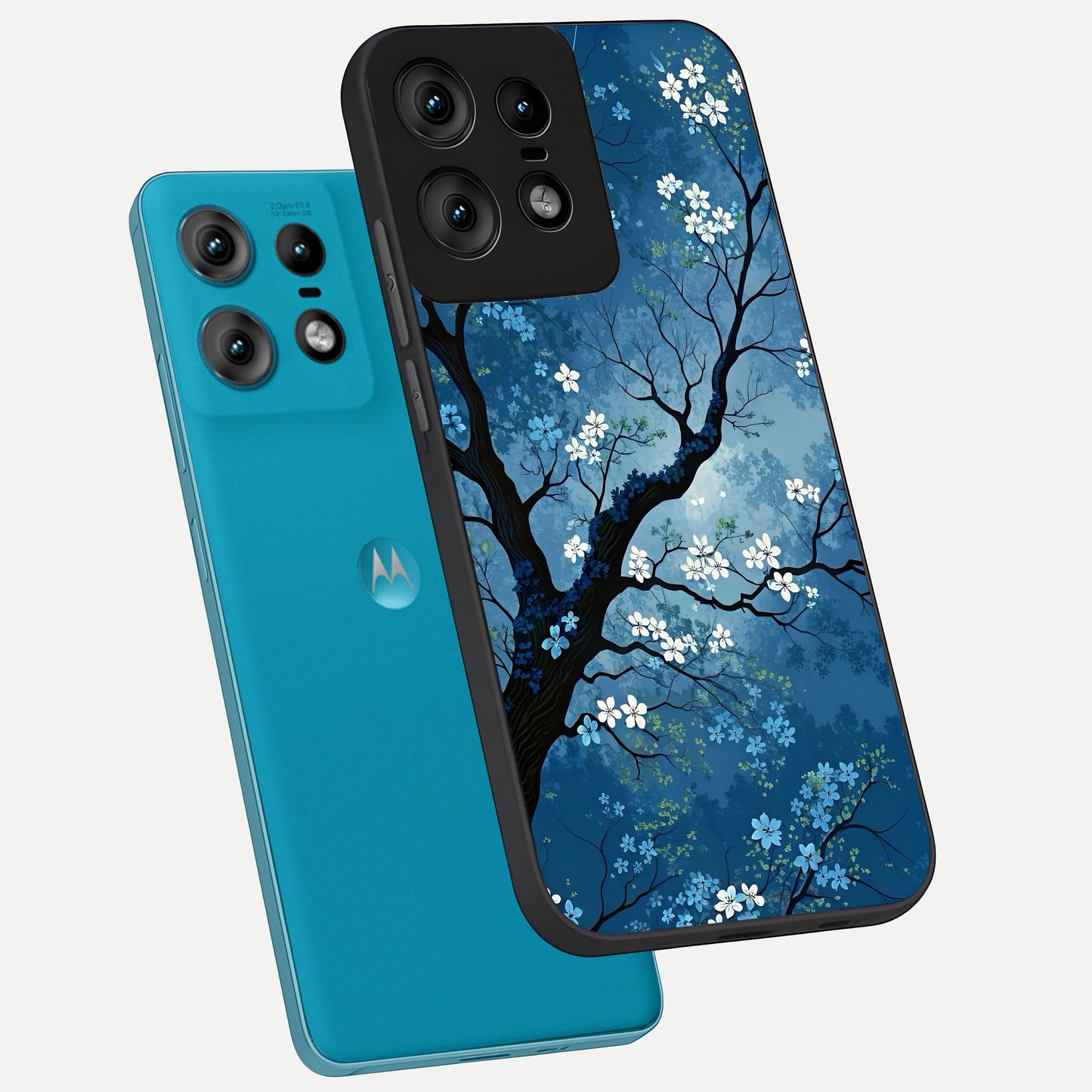  Blue Tree Serenity phone case For Moto Edge50 Pro showing premium glass back cover with detailed artwork