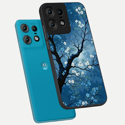  Blue Tree Serenity phone case For Moto Edge50 Pro showing premium glass back cover with detailed artwork