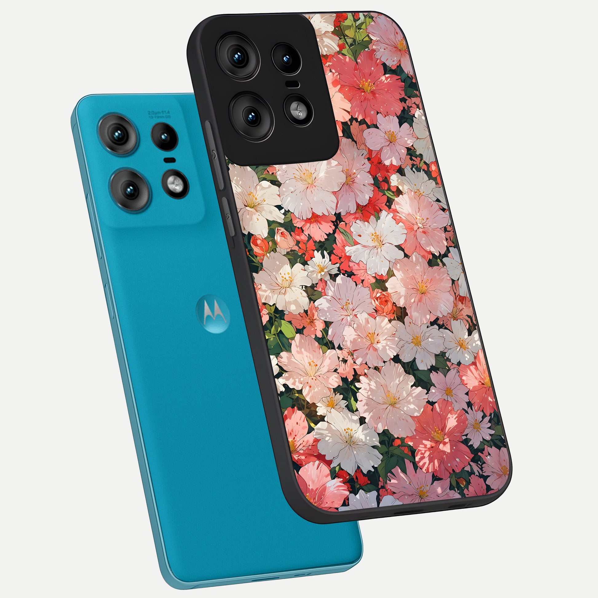  Blush Bloom Field phone case For Moto Edge50 Pro showing premium glass back cover with detailed artwork