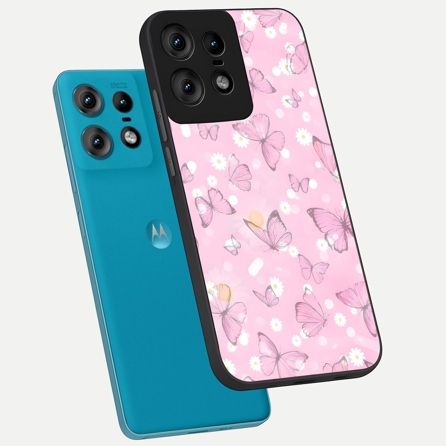  Blush Butterfly Garden phone case For Moto Edge50 Pro showing premium glass back cover with detailed artwork
