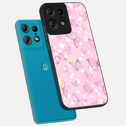  Blush Butterfly Garden phone case For Moto Edge50 Pro showing premium glass back cover with detailed artwork