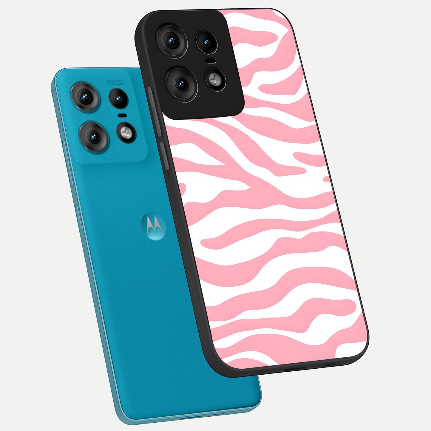  Blush Zebra Flow phone case For Moto Edge50 Pro showing premium glass back cover with detailed artwork