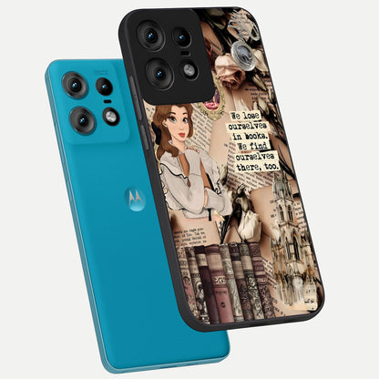  Bookish Dream World phone case For Moto Edge50 Pro showing premium glass back cover with detailed artwork