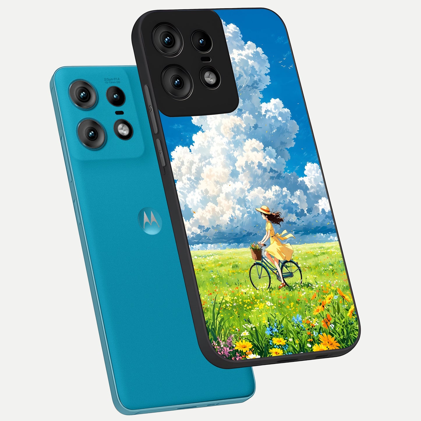  Breezy Meadow Ride phone case For Moto Edge50 Pro showing premium glass back cover with detailed artwork