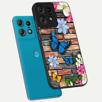  Brick Bloom Flight phone case For Moto Edge50 Pro showing premium glass back cover with detailed artwork