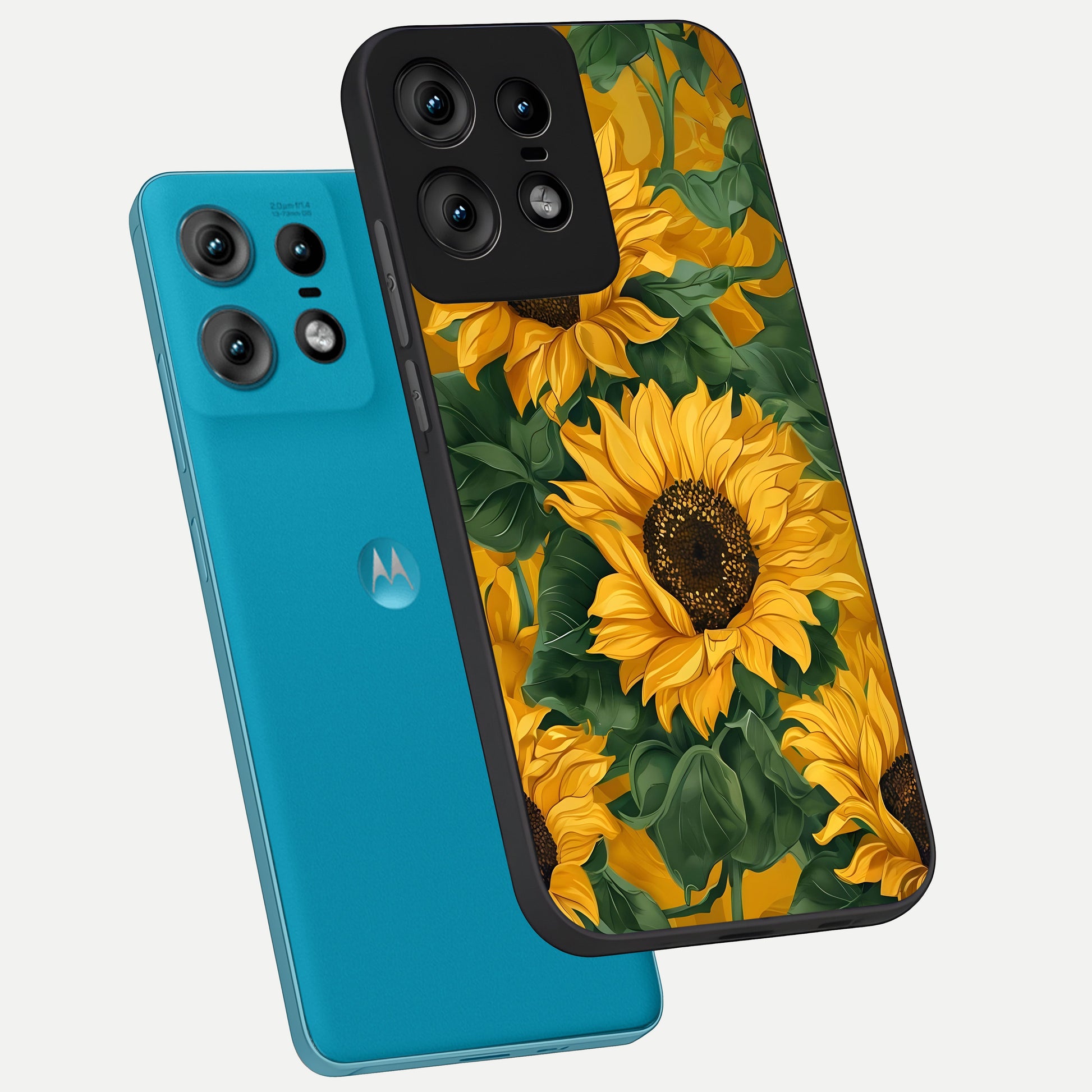  Bright Sunflower Bloom phone case For Moto Edge50 Pro showing premium glass back cover with detailed artwork