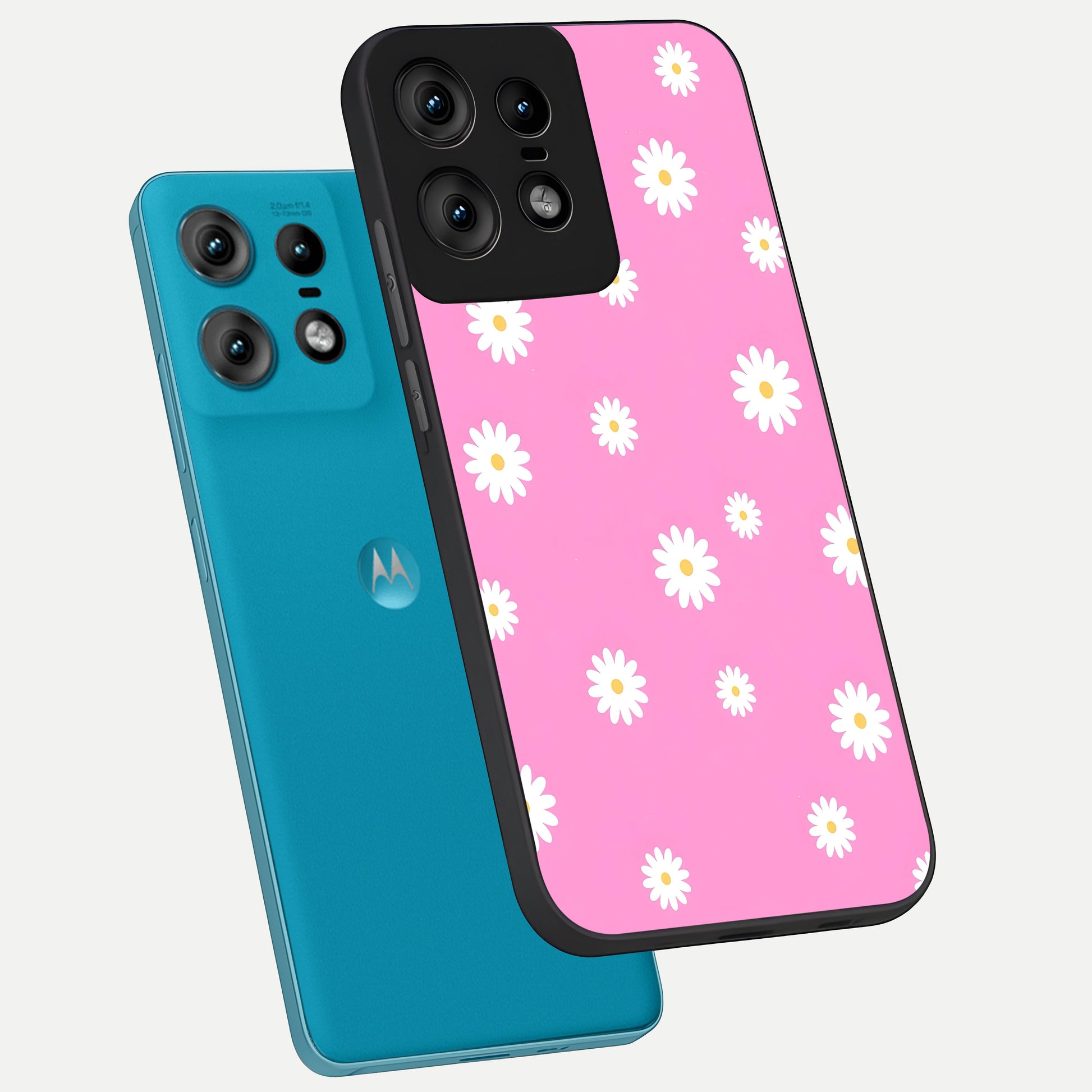  Bubblegum Daisy Pop phone case For Moto Edge50 Pro showing premium glass back cover with detailed artwork