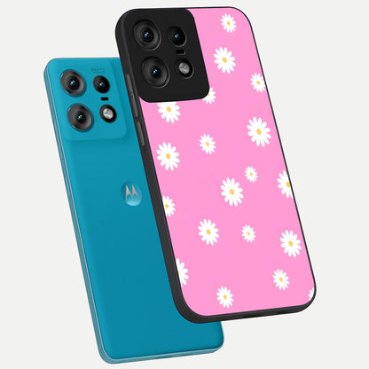  Bubblegum Daisy Pop phone case For Moto Edge50 Pro showing premium glass back cover with detailed artwork