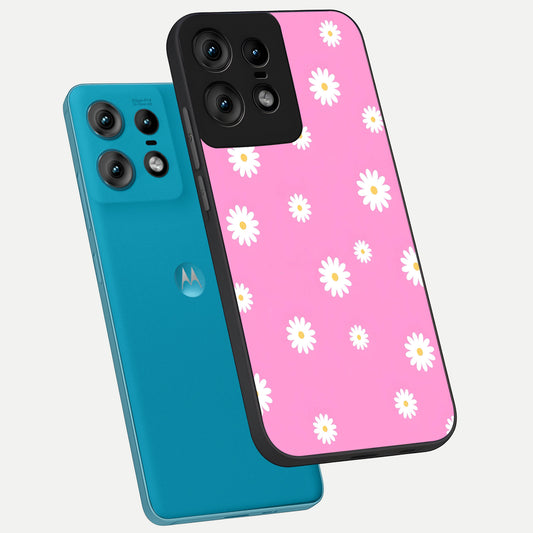  Bubblegum Daisy Pop phone case For Moto Edge50 Pro showing premium glass back cover with detailed artwork