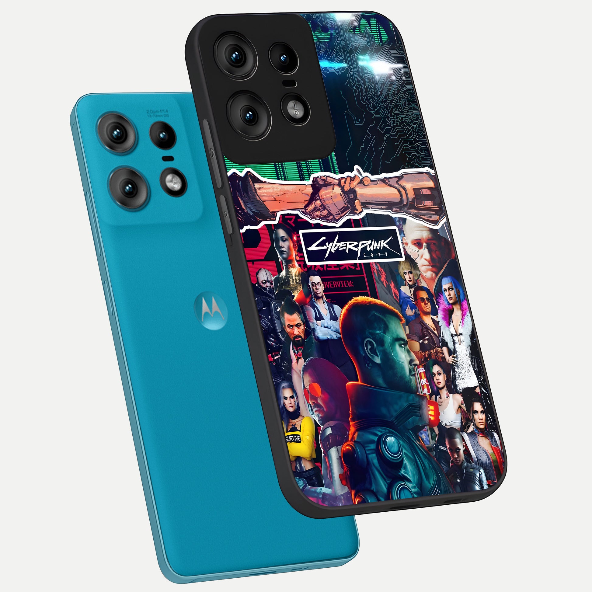  CYBERPUNK Legacy phone case For Moto Edge50 Pro showing premium glass back cover with detailed artwork