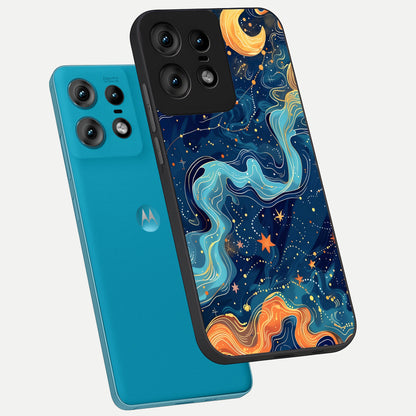  Celestial Dream Flow phone case For Moto Edge50 Pro showing premium glass back cover with detailed artwork