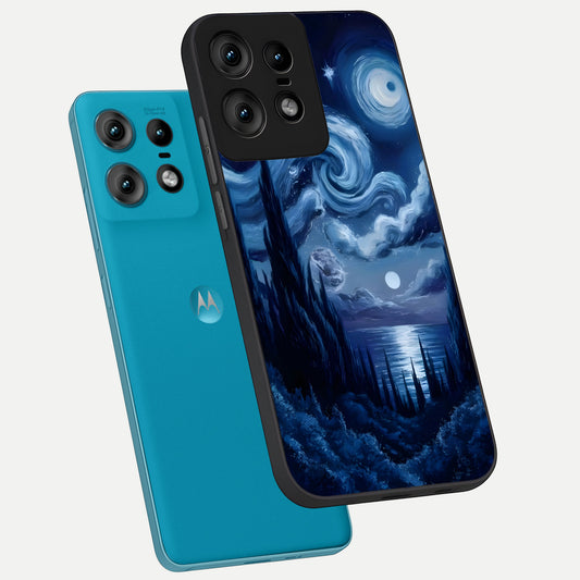  Celestial Dream Van Gogh phone case For Moto Edge50 Pro showing premium glass back cover with detailed artwork