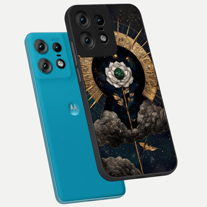  Celestial Lotus Morang phone case For Moto Edge50 Pro showing premium glass back cover with detailed artwork