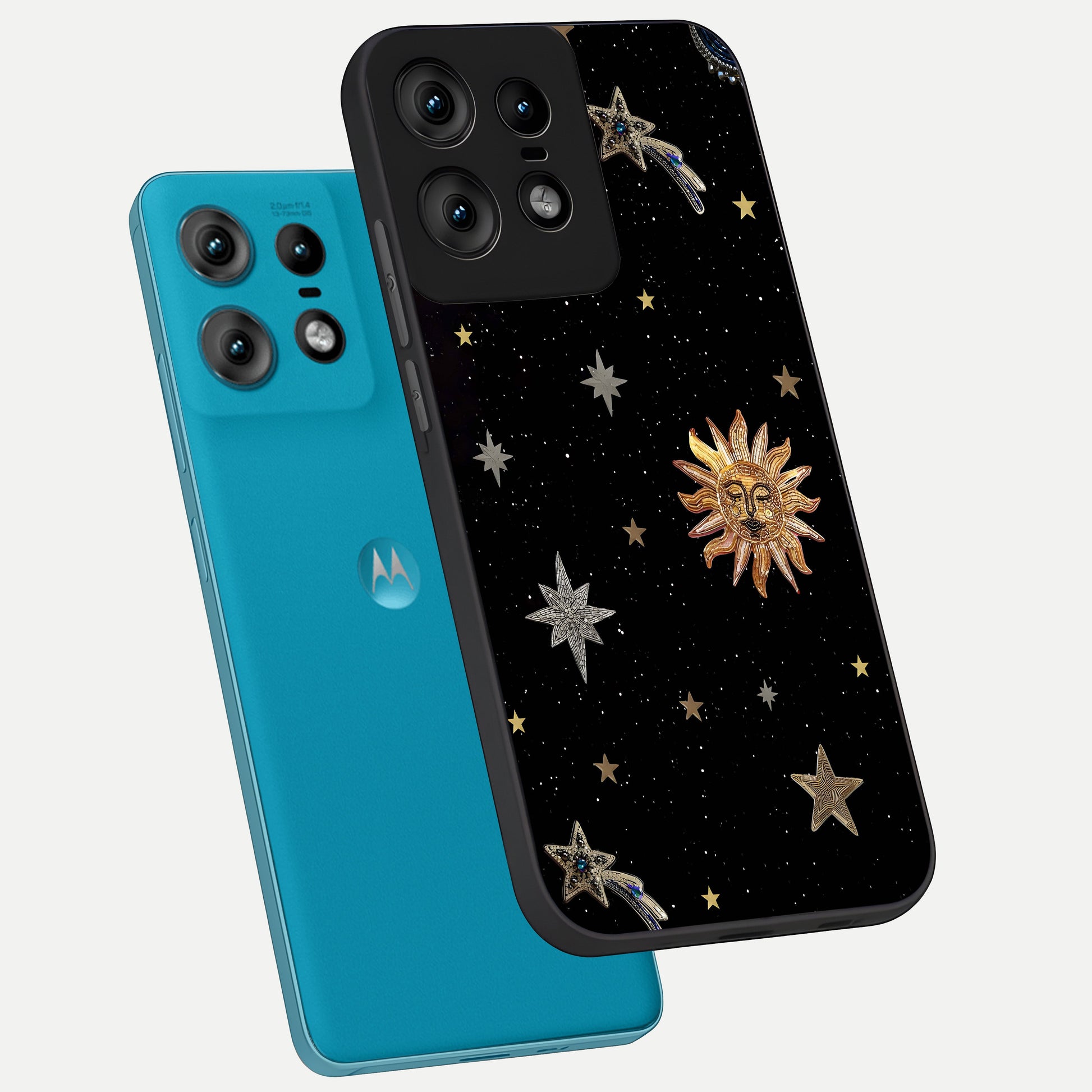  Celestial Moon With Stars phone case For Moto Edge50 Pro showing premium glass back cover with detailed artwork