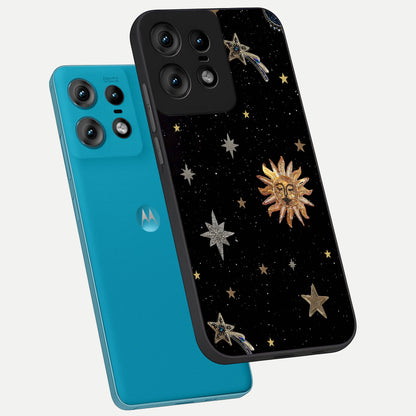  Celestial Moon With Stars phone case For Moto Edge50 Pro showing premium glass back cover with detailed artwork