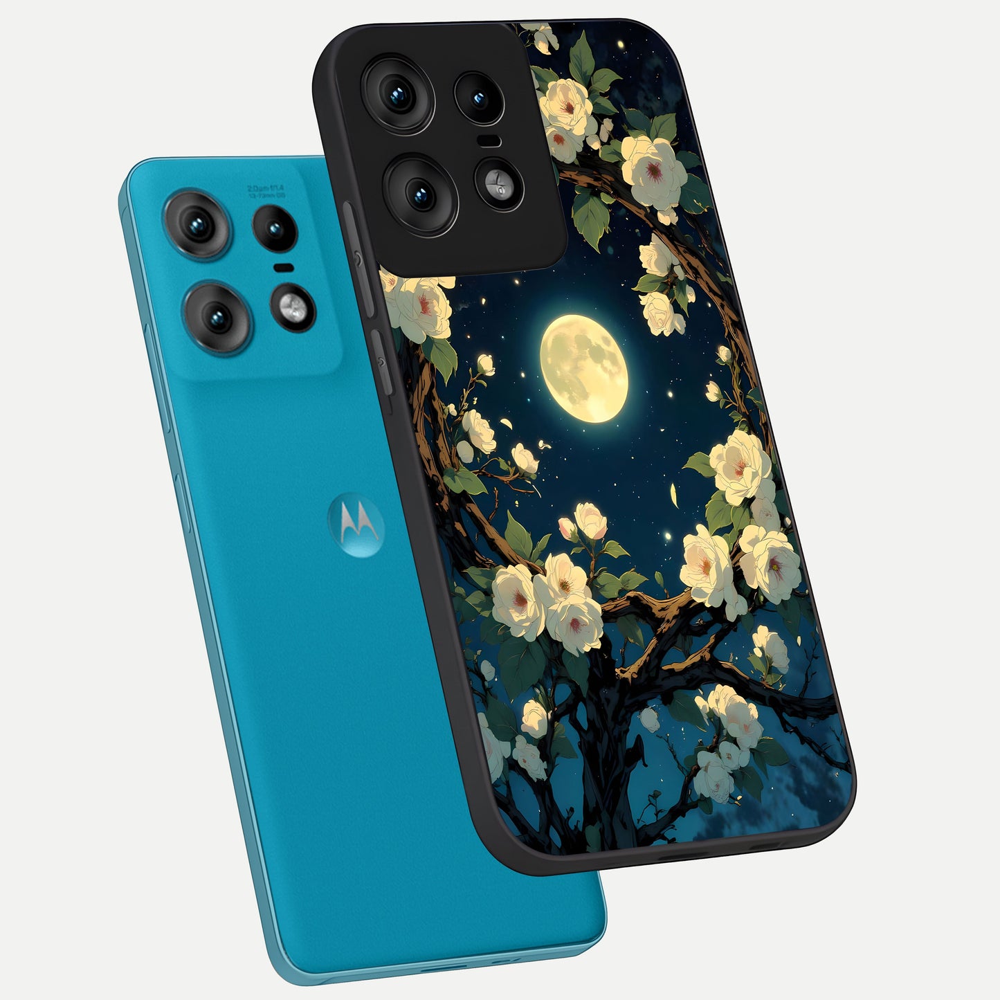  Celestial Moon And Flower phone case For Moto Edge50 Pro showing premium glass back cover with detailed artwork