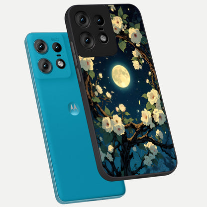  Celestial Moon And Flower phone case For Moto Edge50 Pro showing premium glass back cover with detailed artwork