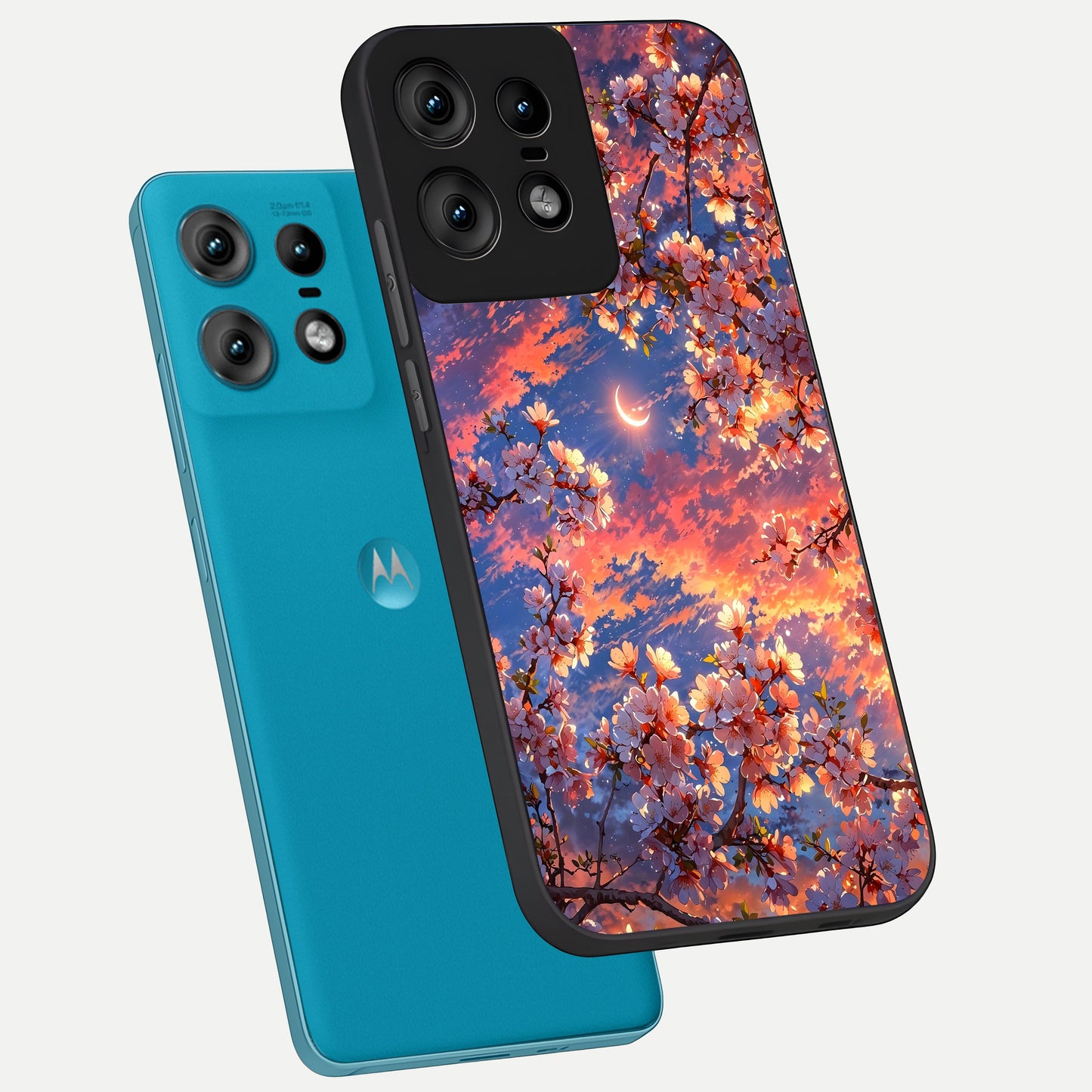  Celestial Sakura Sunset phone case For Moto Edge50 Pro showing premium glass back cover with detailed artwork