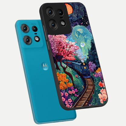  Celestial Train Journey phone case For Moto Edge50 Pro showing premium glass back cover with detailed artwork