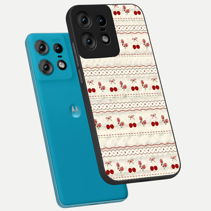  Cherry Bloom Charm phone case For Moto Edge50 Pro showing premium glass back cover with detailed artwork