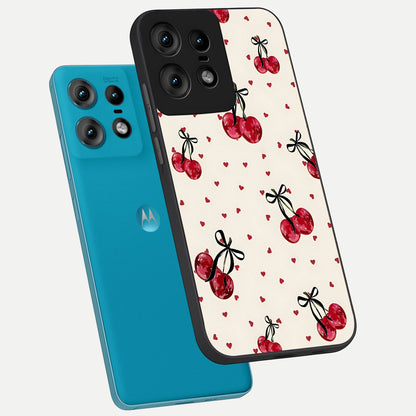 Cherry Heart Bow phone case For Moto Edge50 Pro showing premium glass back cover with detailed artwork