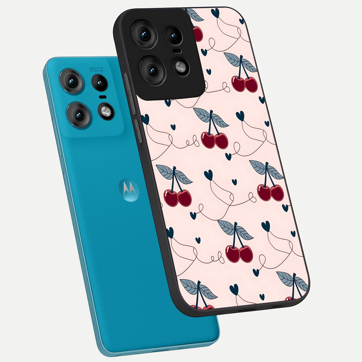  Cherry Heart Line phone case For Moto Edge50 Pro showing premium glass back cover with detailed artwork