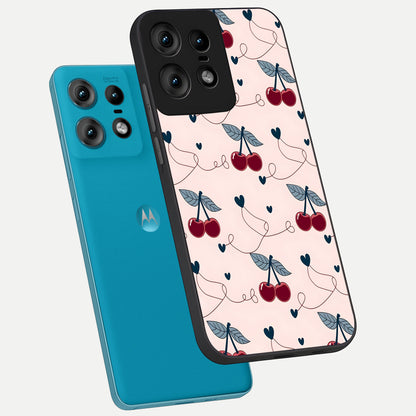  Cherry Heart Line phone case For Moto Edge50 Pro showing premium glass back cover with detailed artwork