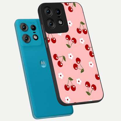  Cherry Love Mood phone case For Moto Edge50 Pro showing premium glass back cover with detailed artwork
