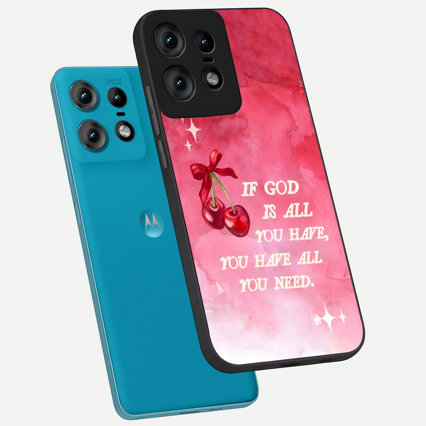  Cherry Quote phone case For Moto Edge50 Pro showing premium glass back cover with detailed artwork
