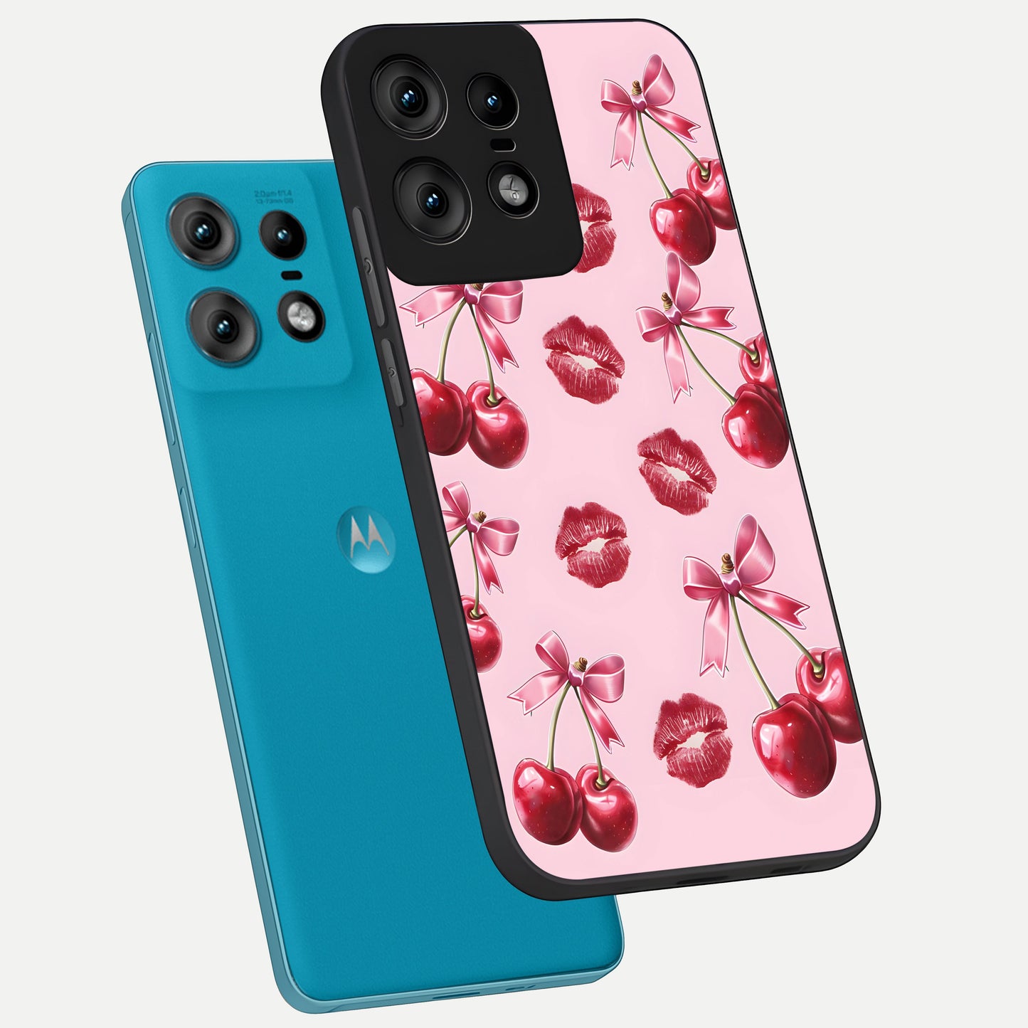 Cherry With Lips phone case For Moto Edge50 Pro showing premium glass back cover with detailed artwork