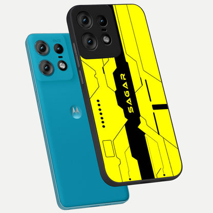  Circuit CYBERPUNK Custom Name phone case For Moto Edge50 Pro showing premium glass back cover with detailed artwork